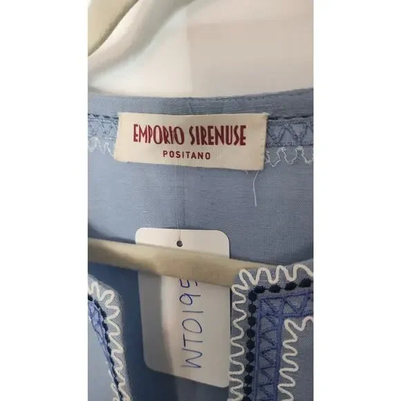 Emporio Sirenuse Positano Vera Embroidered Blouse In Blue NWOT Sz US 8/ IT 44 - Picture 9 of 16